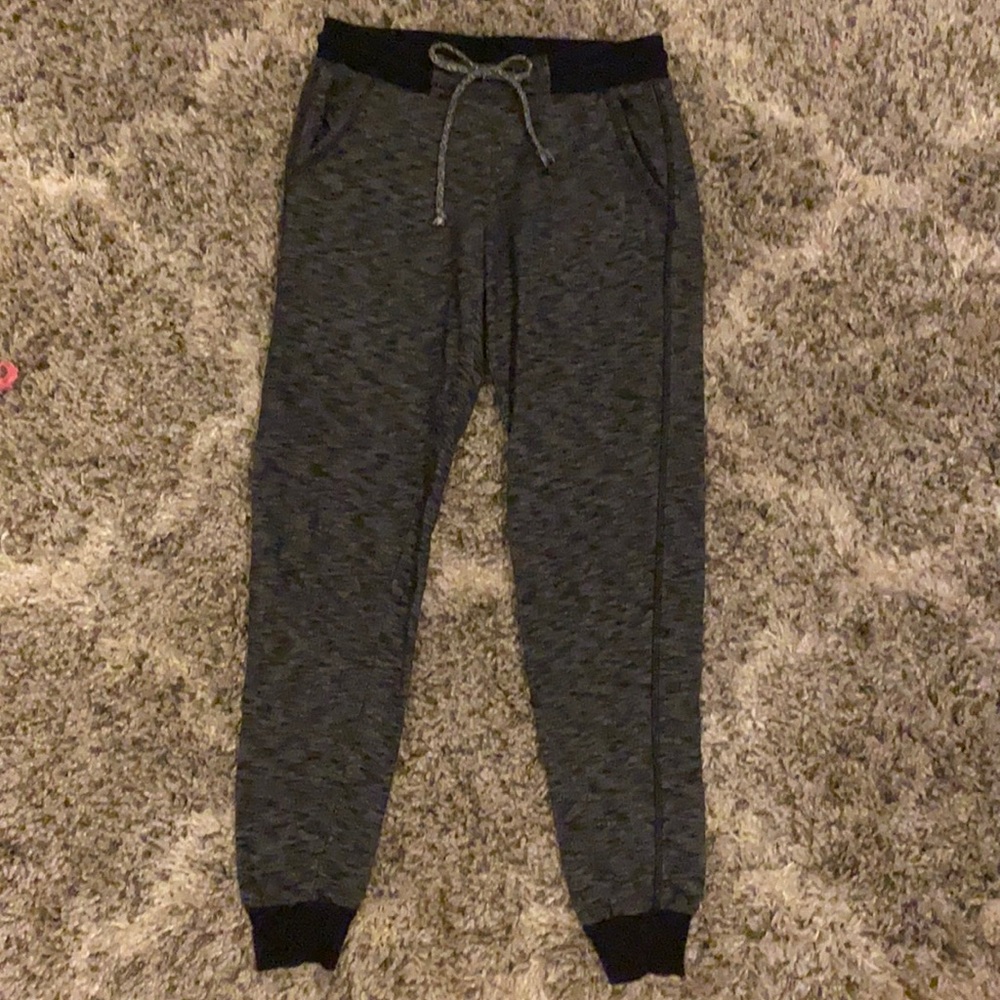 No Boundaries Heathered Charcoal Gray Black Jogger Pants Drawstring Mid Rise XS